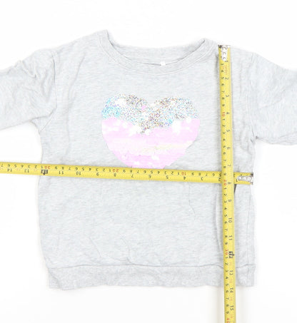 John Lewis Girls Grey Sequin Heart Pullover Sweatshirt 4 Years