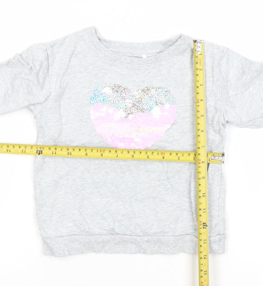 John Lewis Girls Grey Sequin Heart Pullover Sweatshirt 4 Years