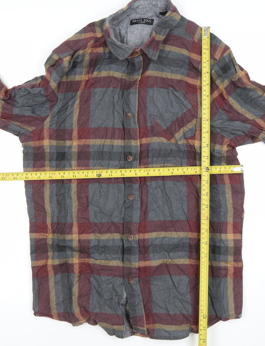 Brave Soul Men's Multicoloured Check Long Sleeve Cotton Shirt S