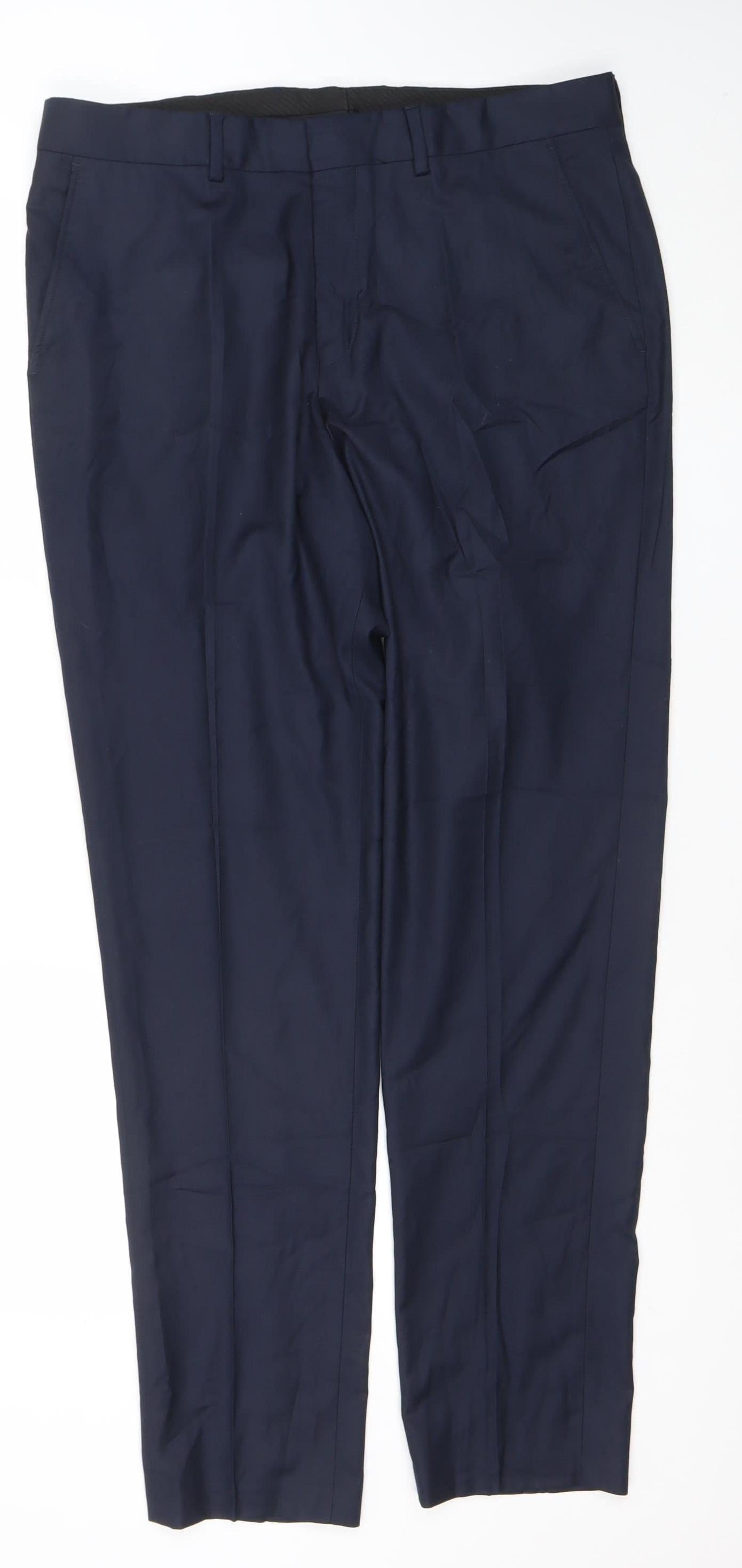 Mens UK Size L Selected Homme Regular Fit Dress Pants Blue Trousers
