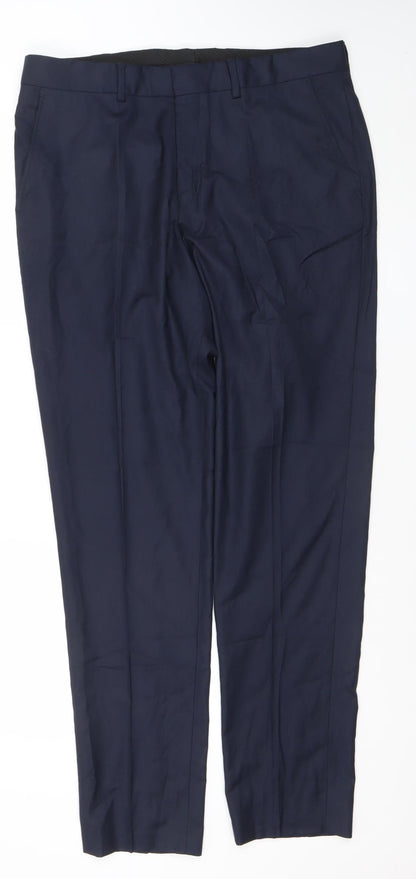 Mens UK Size L Selected Homme Regular Fit Dress Pants Blue Trousers