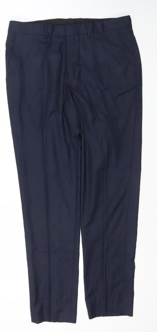 Mens UK Size L Selected Homme Regular Fit Dress Pants Blue Trousers