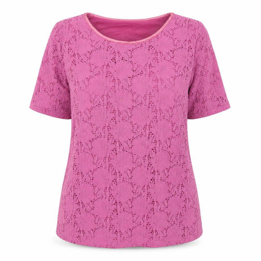 Bonmarché Women's Pink Lace Short Sleeve Blouse Size M