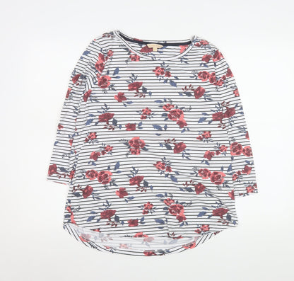 Plum Tree Womens White Floral Stripe 3/4 Sleeve T-Shirt UK 14