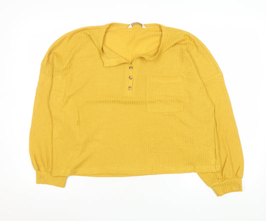 Womens UK Size 14 Apricot Yellow Basic Button-Up