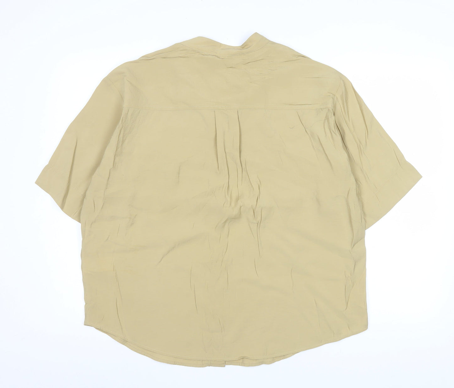 H&M Women’s Beige Button-Up Short Sleeve Modal Shirt Size 12