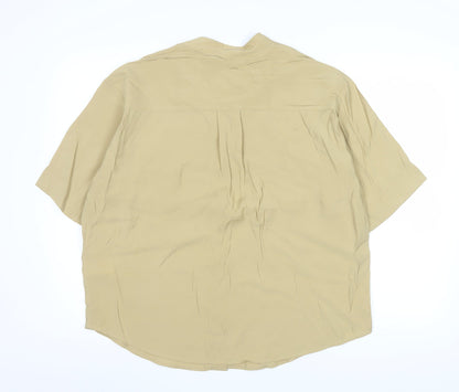 H&M Women’s Beige Button-Up Short Sleeve Modal Shirt Size 12