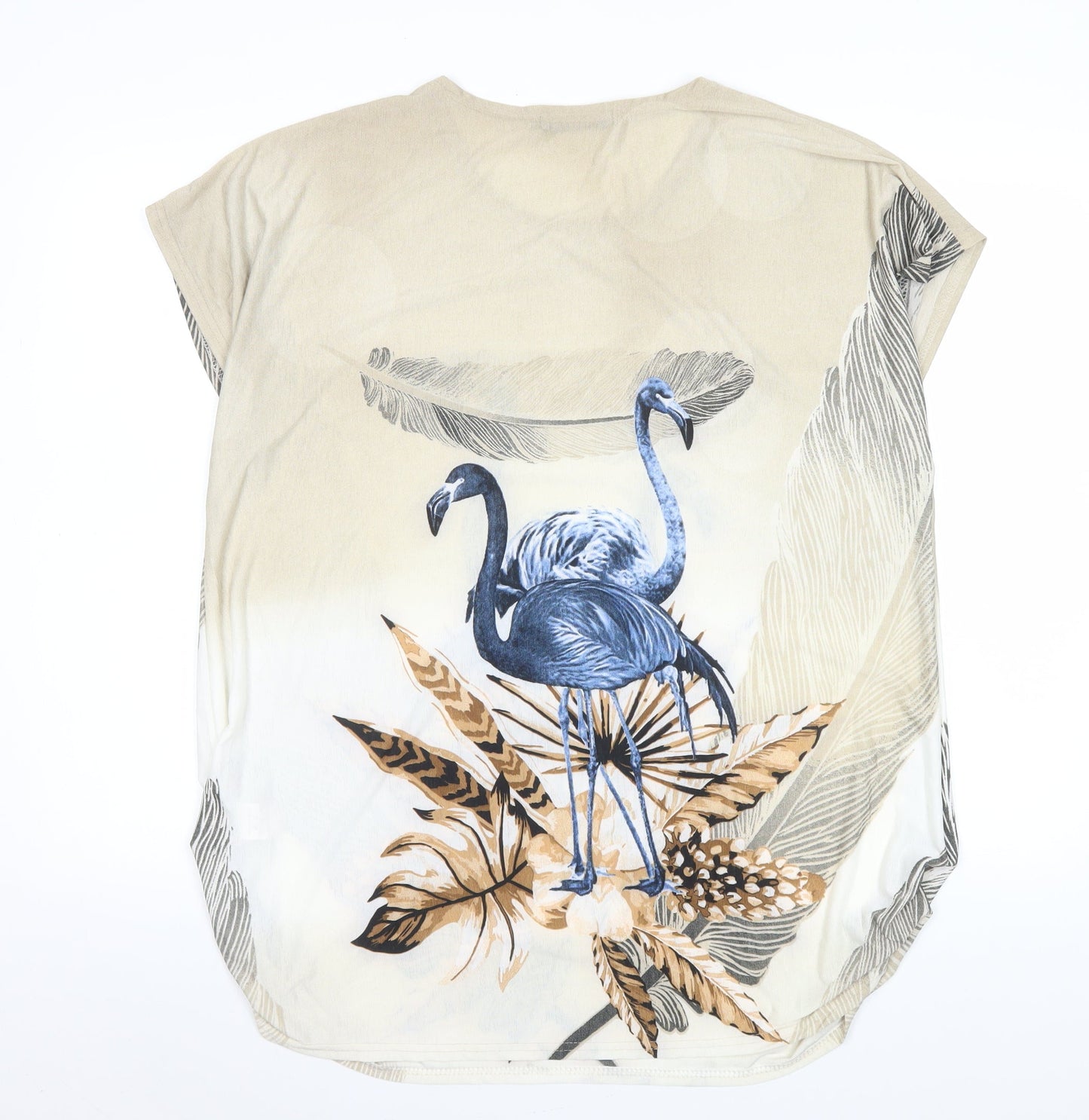 O.P.L Fashion Women’s Beige Flamingo Print Short Sleeve T-Shirt M