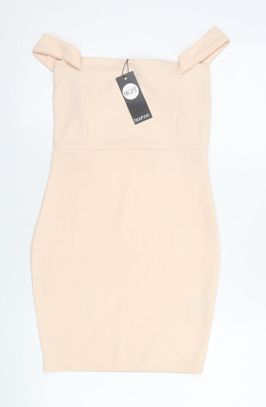 Boohoo Womens Beige Bodycon Off Shoulder Dress Size 10