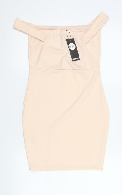 Boohoo Womens Beige Bodycon Off Shoulder Dress Size 10