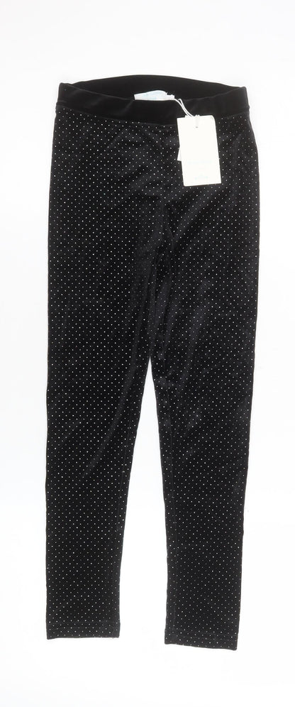 Leigh Tucker Willow Girls Black Velvet Polka Dot Leggings 7-8 Years