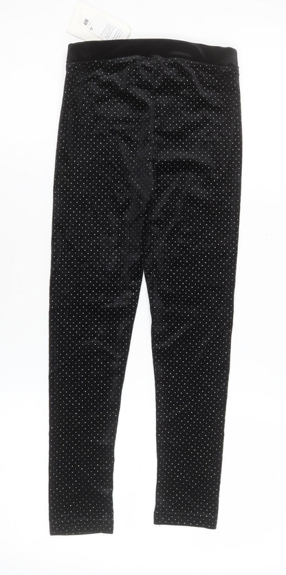 Leigh Tucker Willow Girls Black Velvet Polka Dot Leggings 7-8 Years