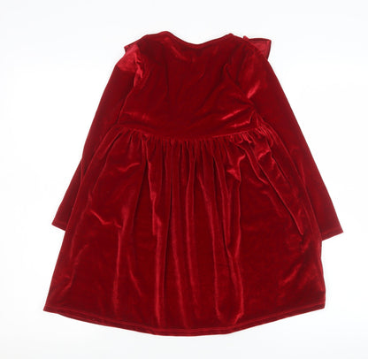 F&F Girls Red Velvet Ruffle A-Line Party Dress Size 6-7 Years