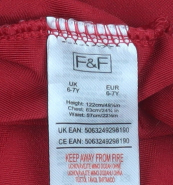 F&F Girls Red Velvet Ruffle A-Line Party Dress Size 6-7 Years