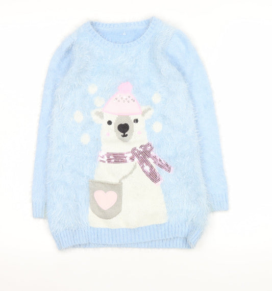 Girls UK Size 7 Years Dunnes Stores Blue Pullover Jumper