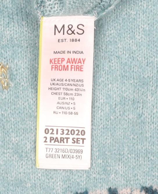 Girls UK Size 4-5 Years Marks and Spencer Green Pullover Jumper