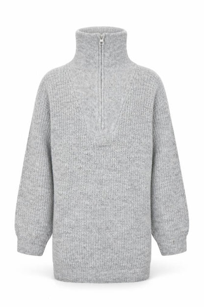 Front view of I Love Girlswear Grey Knit High Neck Pullover Sweatshirt Age 8 Years