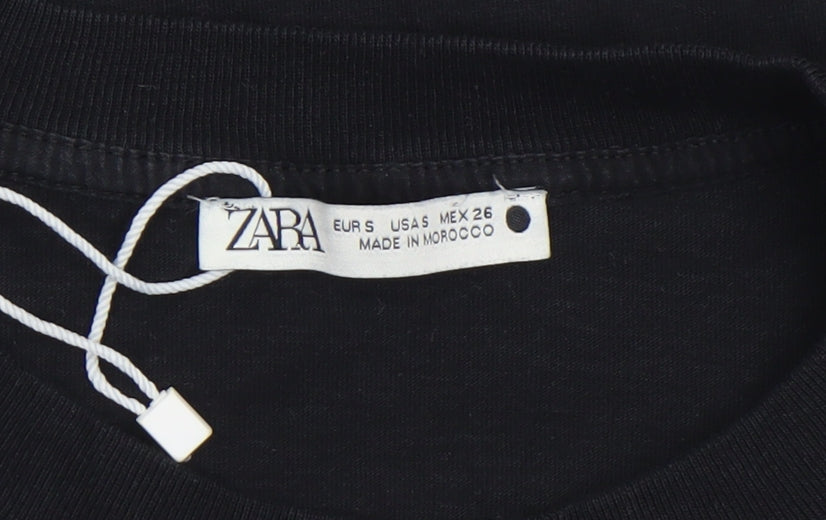 Womens UK Size S Zara Black Basic T-Shirt