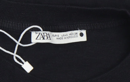 Womens UK Size S Zara Black Basic T-Shirt