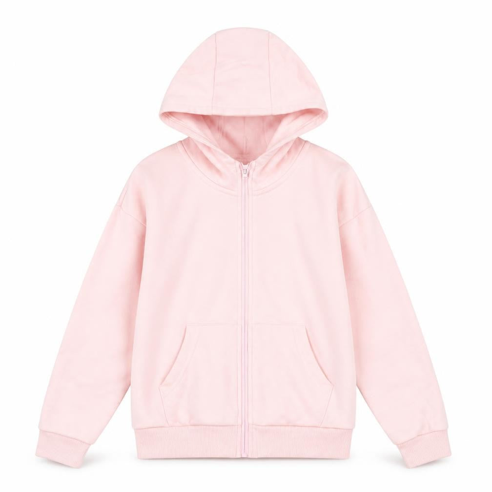Front view of Dunnes girls’ pink full zip hoodie 9-10 years cotton blend