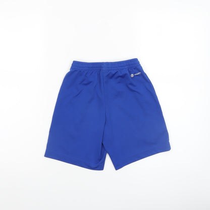 adidas Boys Blue Football Athletic Shorts Size 10 Years Elastic Waist