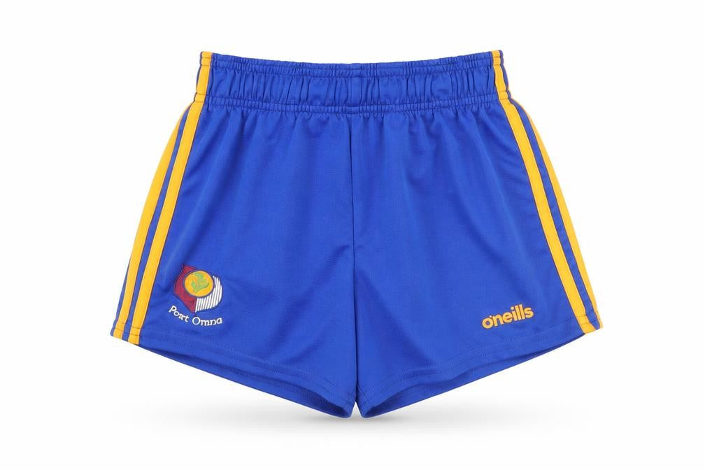 Front view of O’Neills boys’ blue athletic shorts 24in elastic waist running gym wear