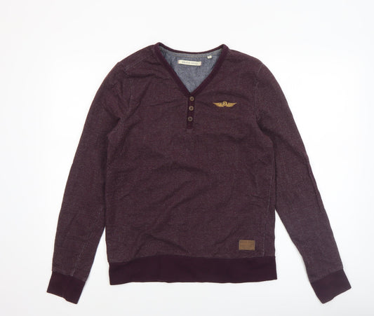 Brave Soul Men’s Purple Long Sleeve Henley Polo Shirt Size S Cotton Blend