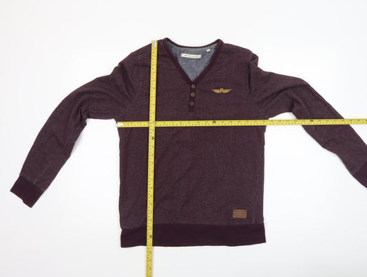 Brave Soul Men’s Purple Long Sleeve Henley Polo Shirt Size S Cotton Blend