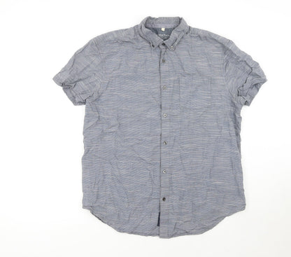 RJR John Rocha Men's Blue Cotton Short Sleeve Button-Up Shirt L