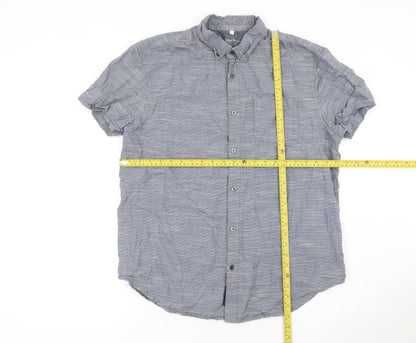 RJR John Rocha Men's Blue Cotton Short Sleeve Button-Up Shirt L