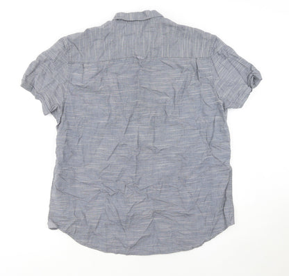 RJR John Rocha Men's Blue Cotton Short Sleeve Button-Up Shirt L