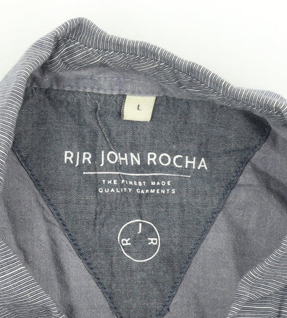 RJR John Rocha Men's Blue Cotton Short Sleeve Button-Up Shirt L