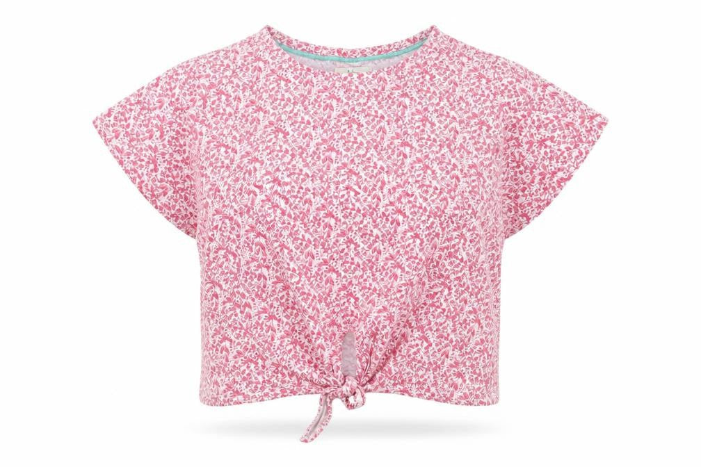 Julipa Womens Pink Floral Cotton Tie Front Cropped T-Shirt Size 20