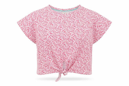 Julipa Womens Pink Floral Cotton Tie Front Cropped T-Shirt Size 20