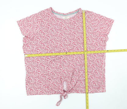 Julipa Womens Pink Floral Cotton Tie Front Cropped T-Shirt Size 20