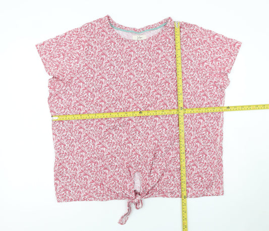 Julipa Womens Pink Floral Cotton Tie Front Cropped T-Shirt Size 20