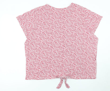 Julipa Womens Pink Floral Cotton Tie Front Cropped T-Shirt Size 20