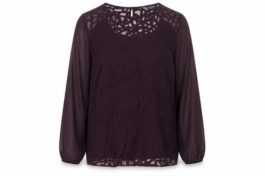 Front view of Principles by Ben de Lisi women’s purple chiffon long sleeve blouse, size UK 20