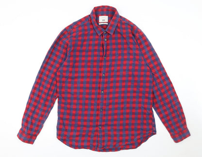 1975 Men’s Red Check Flannel Button-Up Shirt XL