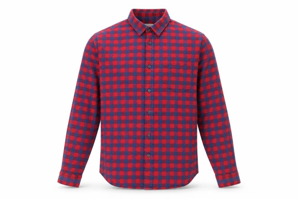 1975 Men’s Red Check Flannel Button-Up Shirt XL