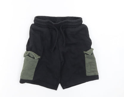 Next Boys Black Cargo Jersey Shorts 7 Years Elastic Waist Pockets