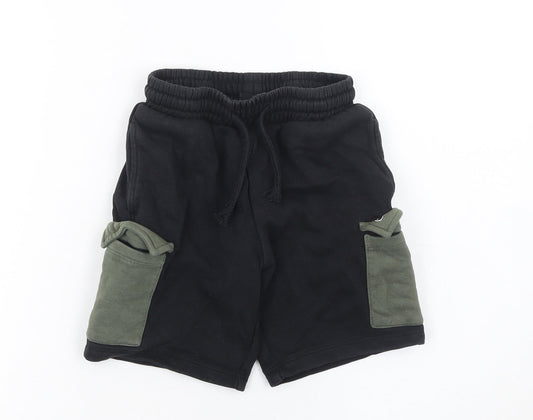 Next Boys Black Cargo Jersey Shorts 7 Years Elastic Waist Pockets