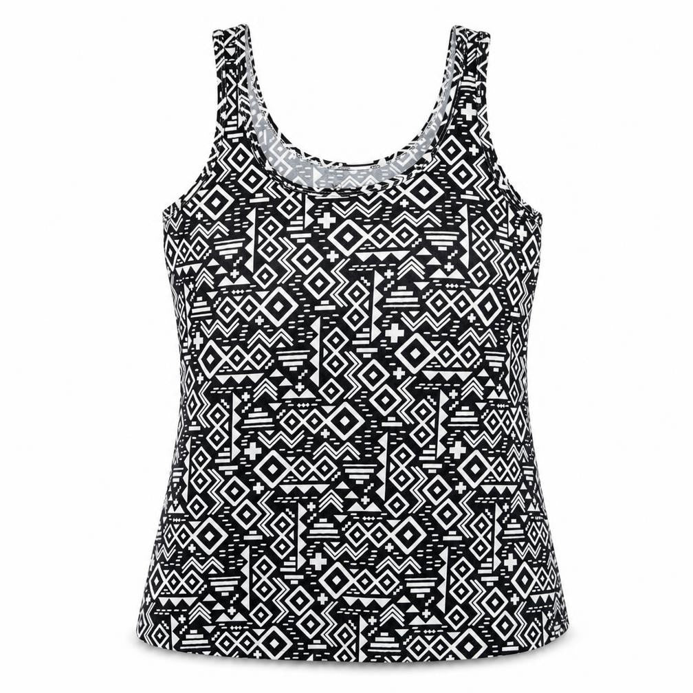Front view of No Boundaries Teens Black Aztec Geometric Tank Top XL Regular Stretch