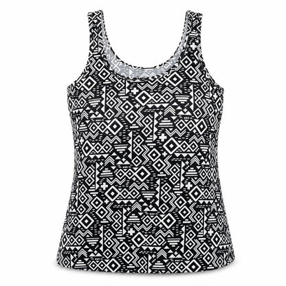 Front view of No Boundaries Teens Black Aztec Geometric Tank Top XL Regular Stretch