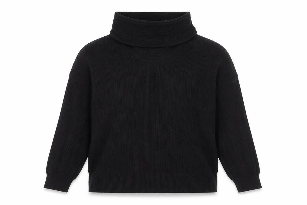 Front view of Gallery women’s black cowl neck ribbed knit jumper, size S