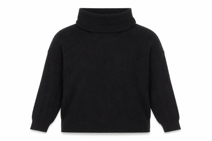 Front view of Gallery women’s black cowl neck ribbed knit jumper, size S