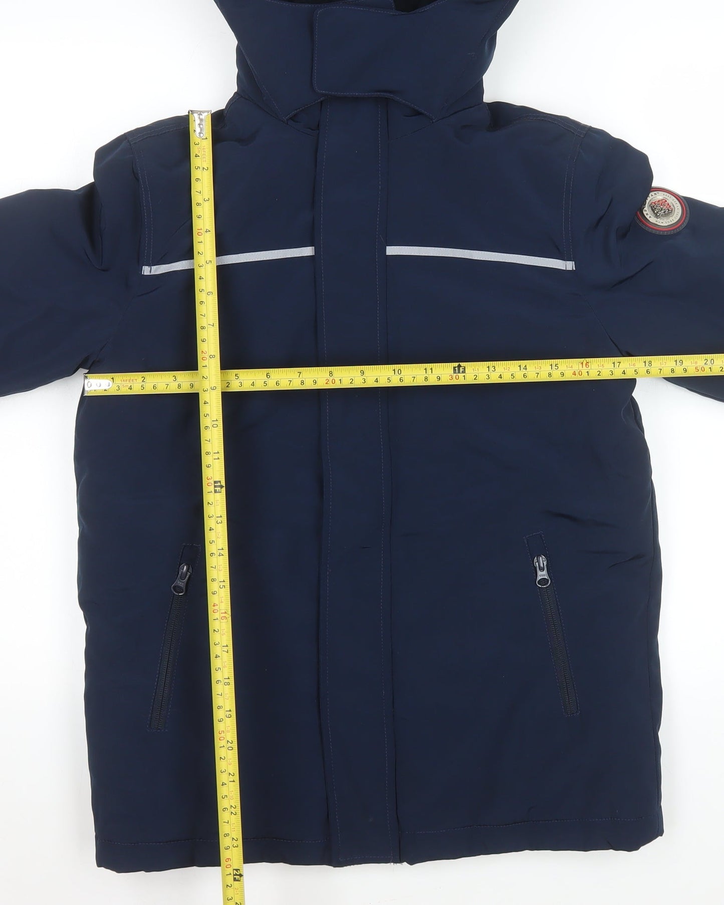 Andy & Evan Boys Blue Hooded Parka Coat Size 11-12 Years Polyester Winter Jacket