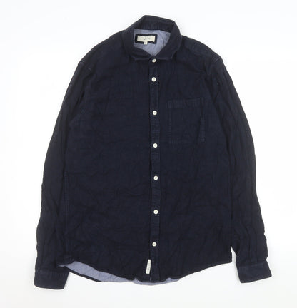 River Island Men's Blue Linen Long Sleeve Button-Up Shirt M
