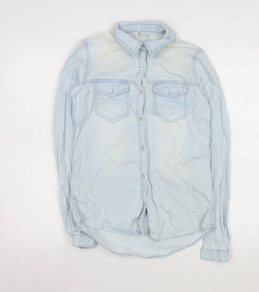 Womens UK Size S VILA Blue Basic Button-Up