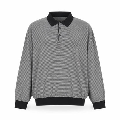 Peter Werth Men's Black Striped Cotton Long Sleeve Polo Shirt L